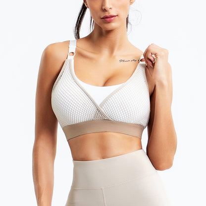 CardioFashion Damen Schnelltrocknender Mesh-Sport-BH mit Kontrastfarbennähten 