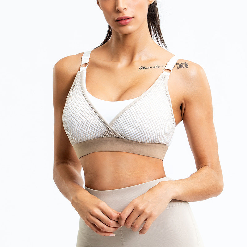 CardioFashion Damen Schnelltrocknender Mesh-Sport-BH mit Kontrastfarbennähten 