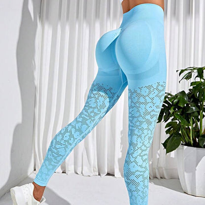 CardioFashion Damen Leggings mit hohlem, pfirsichfarbenem Po und elastischem Bund 