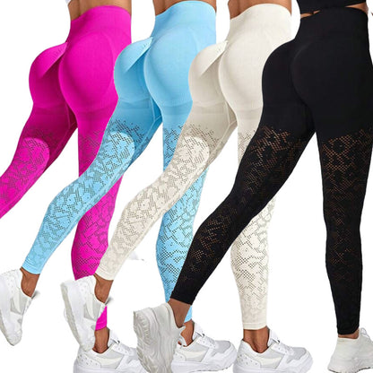 CardioFashion Damen Leggings mit hohlem, pfirsichfarbenem Po und elastischem Bund 